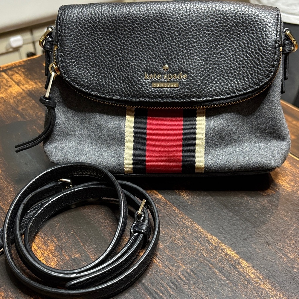 Kate Spade Black and Gray Crossbody with Red Stripe